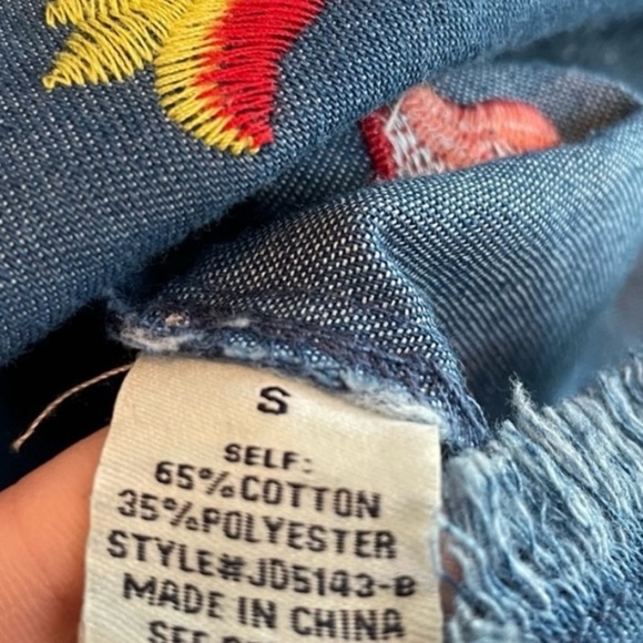 Jealous Tomato Floral Embroidered Denim Off the Shoulder Dress Size Small - Picture 7 of 8